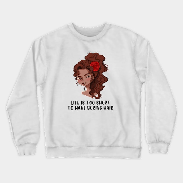 Curly Hair - black lady Crewneck Sweatshirt by Ghaida Shop